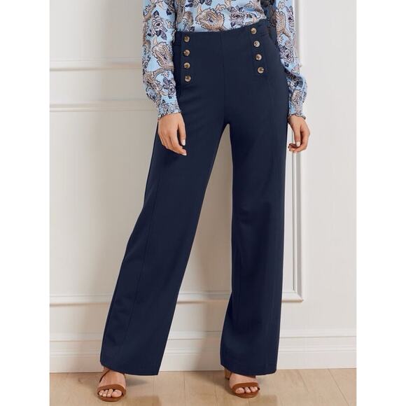 Talbots Women’s Knit Wide Leg Pants Sailor Navy Blue Size 16WP NWT - Picture 1 of 6